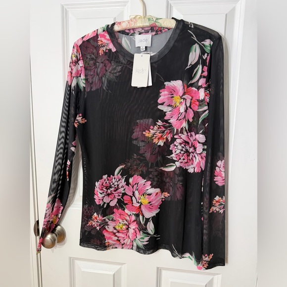 Johnny Was Black Sheer Floral Mesh Top with Pink Flowers - Picture 8 of 12